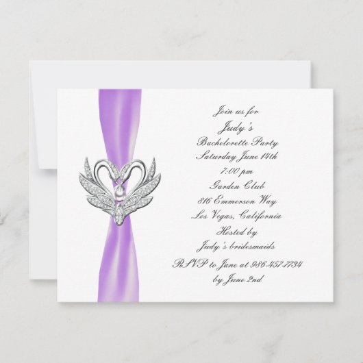 Invitation Violet Ruban Silver Swans Bachelorette (Devant)