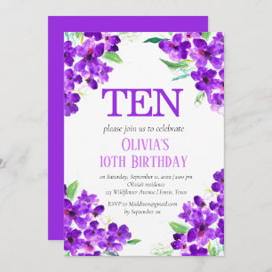 Invitation Violet rustique 10e anniversaire violet floral vio