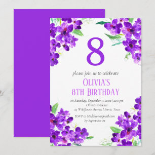 Invitation Violet rustique 8e anniversaire violet floral viol