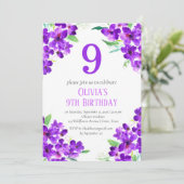 Invitation Violet rustique 9e anniversaire violet floral viol (Debout devant)