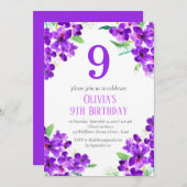 Invitation Violet rustique 9e anniversaire violet floral viol (Devant / Derrière)