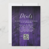 Invitation Violet Rustique Boho Grange Mariage QR Code (Dos)