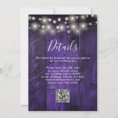 Invitation Violet Rustique Bois Mariage Lumières de chaîne QR (Dos)