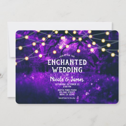 Invitation Violet Rustique Enchanted Mariage Lumières Forêt (Devant)