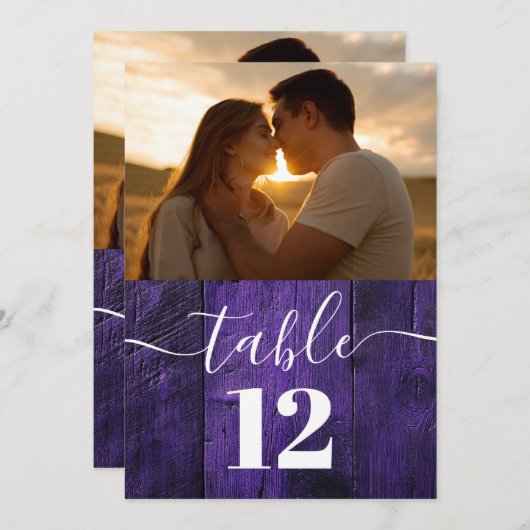 Invitation Violet Rustique Grange Bois Boho Numéro de tableau (Devant / Derrière)