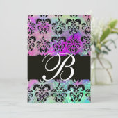 INVITATION VIOLET SARCELLE AQUA BLEU NOIR DAMAS MONOGRAMME (Debout devant)