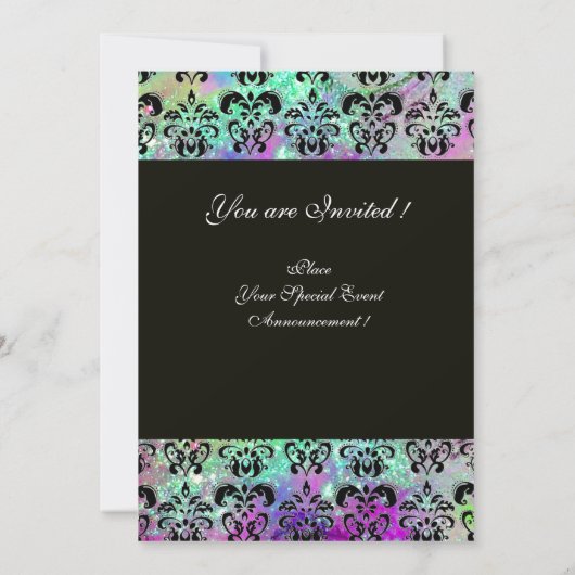 INVITATION VIOLET SARCELLE AQUA BLEU NOIR DAMAS MONOGRAMME (Dos)