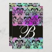 INVITATION VIOLET SARCELLE AQUA BLEU NOIR DAMAS MONOGRAMME (Devant / Derrière)