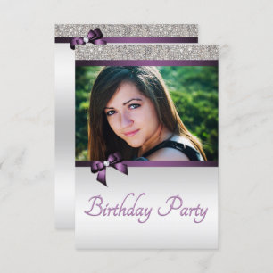 Invitation Violet & Silver Photo Surprise Anniversaire