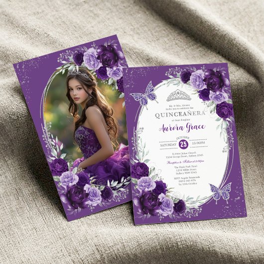 Invitation Violet Silver Quinceañera 15ème anniversaire Photo