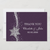 Invitation violet Silver Snowflakes Merci de mariage hivernal (Devant)