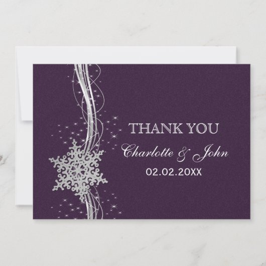 Invitation violet Silver Snowflakes Merci de mariage hivernal (Devant)