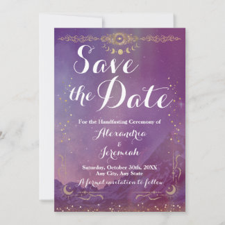 Invitation Violet Sky Gold Moon Enregistrer La Date