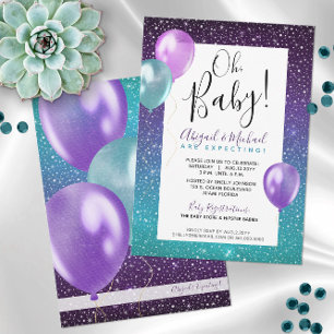 Invitation Violet Starry Night Couple ou Baby shower maman
