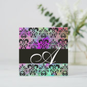 INVITATION VIOLET TEAL AQUA BLEU NOIR DAMASK MONOGRAMME (Debout devant)