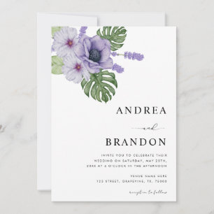 Invitation Violet Tropical Leaf Botanique tout en un Mariage