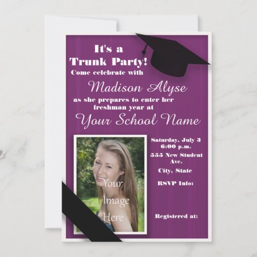 Invitation Violet Trunk College Party Photo (Devant)