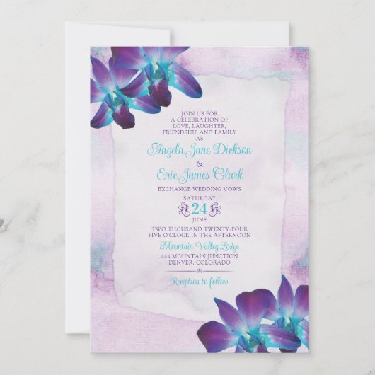 Invitation Violet Turquoise Bleu Dendrobium Mariage orchidée (Devant)