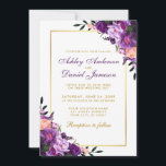 Invitation Violet Ultra Violet Floral Gold Wedding Inviter PS<br><div class="desc">Aquarelle violet Ultra Violet Floral Gold Card - Script violet</div>