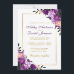 Invitation Violet Ultra Violet Floral Gold Wedding Inviter PS<br><div class="desc">Aquarelle violet Ultra Violet Floral Gold Card - Script violet</div>