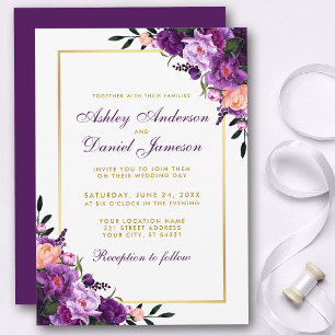 Invitation Violet Ultra Violet Floral Gold Wedding Inviter PS