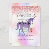 Invitation Violet Unicorne arc-en-ciel rose Parties scintilla (Devant / Derrière)