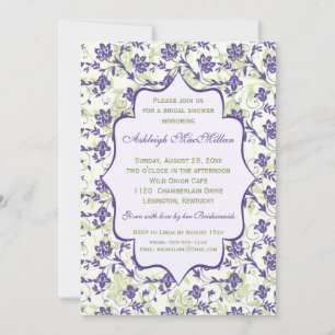 Invitation Violet, vert, Fête des mariées florale d'ivoire