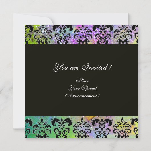 Invitation VIOLET VERT JAUNE NOIR DAMAS MONOGRAMME, blanc (Dos)