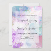 Invitation Violet, Vert, Rose Couleurs Fleurs Mariage élégant (Devant)