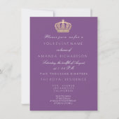 Invitation Violet violet doré Couronne Royal Pastel Blanc (Devant)