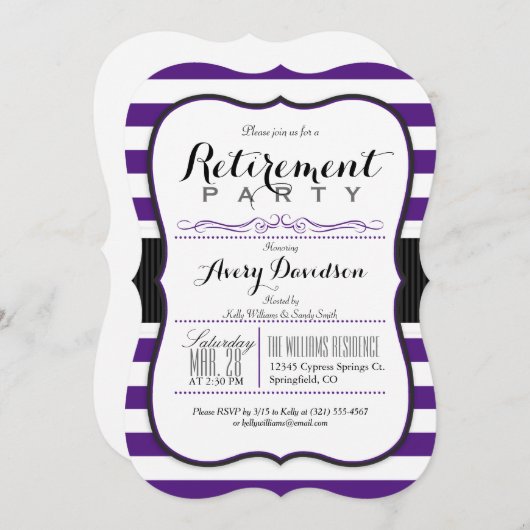 Invitation Violet violet et blanc; Élégant parti de retraite (Devant / Derrière)