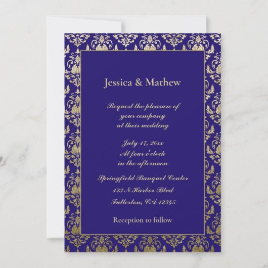 Invitation Violet violet et Motif or | Mariage moderne (Devant)