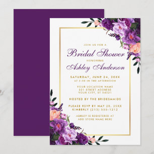 Invitation Violet violet Floral Fête des mariées or Invitatio