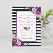 Invitation Violet violet Floral Mariage noir rayures PB (Debout devant)