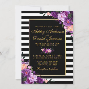Invitation Violet violet Floral or noir Mariage