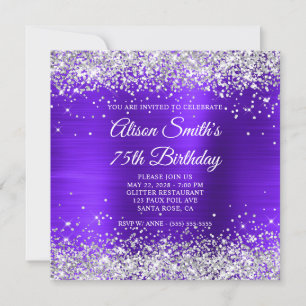 Invitation Violet Violet Foncé Pailleté Argent Anniversaire 7