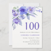 Invitation Violet violet & lavande 100e fête d'anniversaire (Devant)