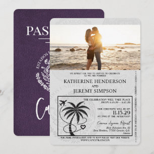 Invitation Violet violet Mariage de passeport de Cancun