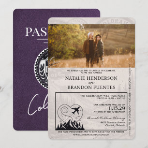 Invitation Violet violet Mariage du passeport du Colorado