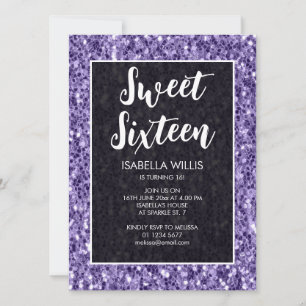 Invitation Violet violet pétillant doux 16 élégant script