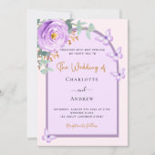 Invitation Violet violet rose arc floral QR RSVP mariage (Devant)
