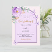 Invitation Violet violet rose arc floral QR RSVP mariage (Debout devant)