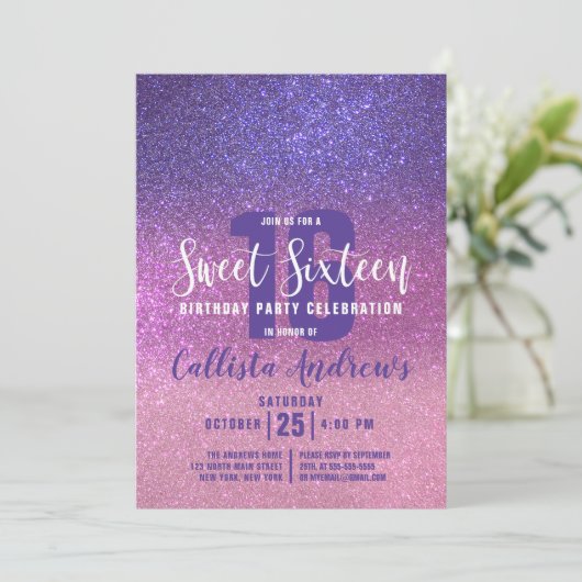 Invitation Violet violet rose triple Parties scintillant Ombr (Debout devant)