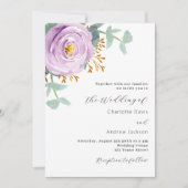 Invitation Violet violet violet fleuri mariage (Devant)