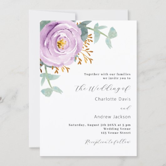 Invitation Violet violet violet fleuri mariage (Devant)