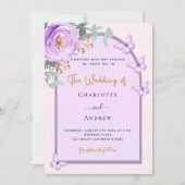 Invitation Violet violet violet rose mariage de verdure fleur (Devant)