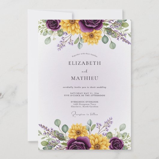 Invitation Violet Vivid Botanical Wedding (Devant)