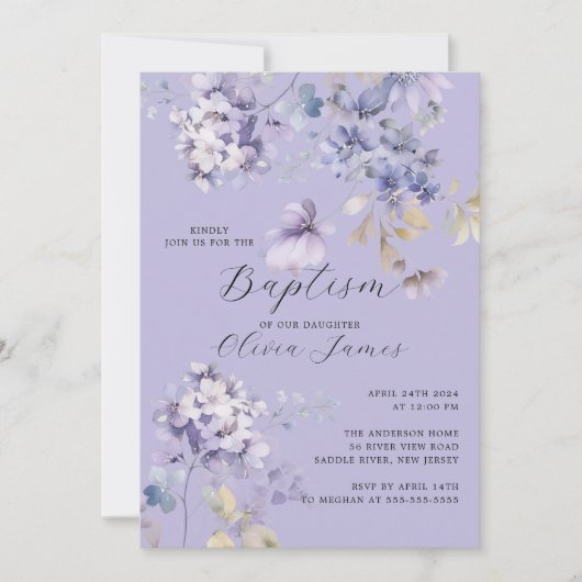 Invitation Violets sauvages Baptême (Devant)