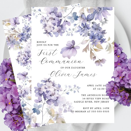 Invitation Violets sauvages Première Communion sainte