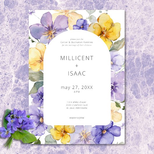 Invitation Violets violets et jaunes modernes Mariage floral
